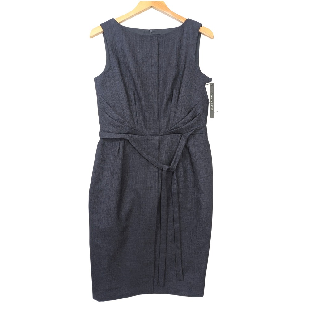 David Meister Sheath Dress Womens 8 Navy‎ Blue Sleeveless Business Minimalist